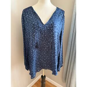 Joie Navy Silk Tassel Tie Embroidered Blouse Size Medium | Coastal Grandma Boho